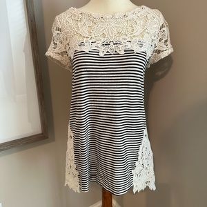 EUC black striped top with lace detail